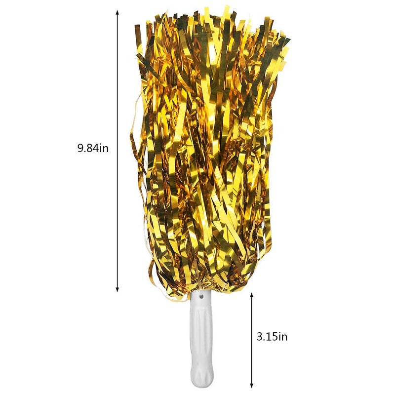 XIPEGPA 12 PCS Cheerleading Poms Squad Spirited Fun Cheering Metallic Foil Plastic Pom with Baton Handle for Dance Party Football Club Decoration - Image 2